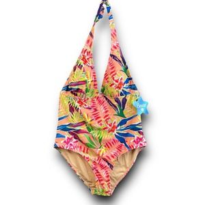 Breeza One Piece Bathing Suit Size 12 Floral Halter